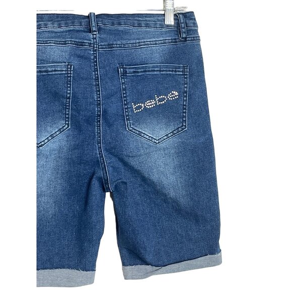 Bebe Shorts Womens Sz 30 Medium Blue Jean Stretch Denim High Rise Bermuda Casual - Picture 9 of 12